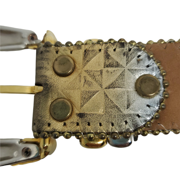 B.B.Simon Debossed Adjustable Belt XL Metallic Leather With Buckle Western - Picture 9 of 10